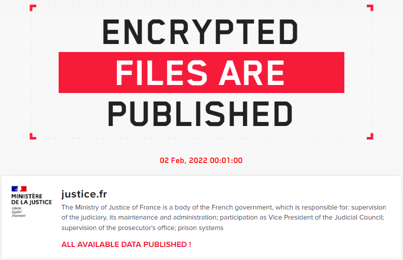 ? ALERTE - Une fuite de données hautement confidentielles publiée - justice.fr - LockBit 2.0